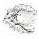 a wave surrounded by the sun with Chinese characters  tattoo design idea