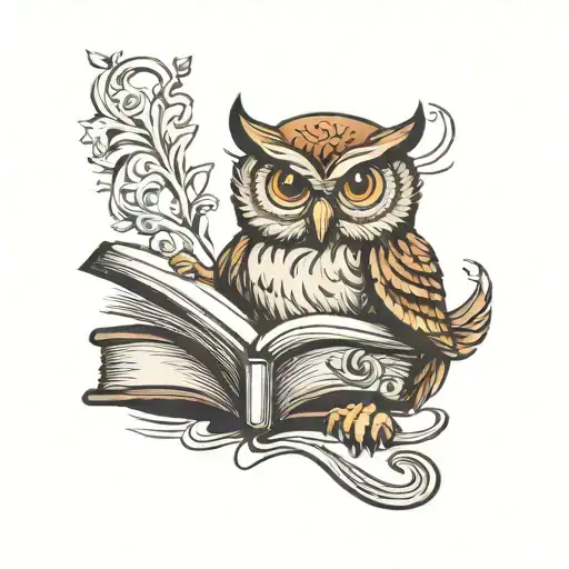 owl reading a book in front tattoo design idea