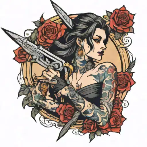 woman with dagger tattoo design idea