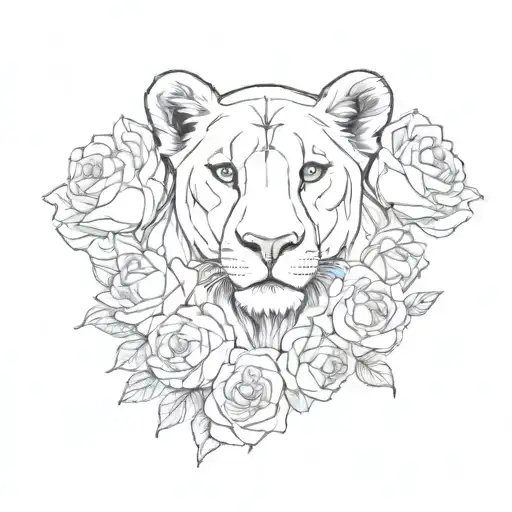 Lioness and 3 cubs with roses black and white tattoos tattoo design idea