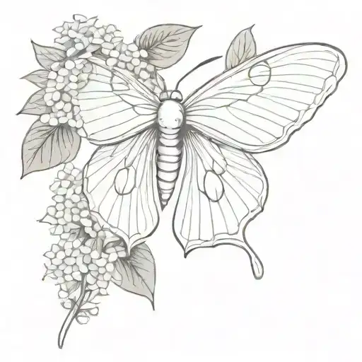 luna moth with hydrangea flower  coming from both m sides of the wings for chest tattoo  tattoo design idea
