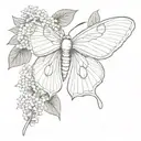 luna moth with hydrangea flower  coming from both m sides of the wings for chest tattoo  tattoo design idea