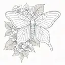 luna moth with hydrangea flower  coming from both m sides of the wings for chest tattoo  tattoo design idea