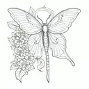 luna moth with hydrangea flower  coming from both m sides of the wings for chest tattoo  tattoo design idea