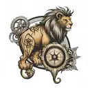 lion with compass and wrenches incorporated tattoo design idea