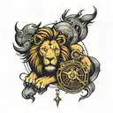 lion with compass and wrenches incorporated tattoo design idea