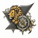 lion with compass and wrenches incorporated tattoo design idea