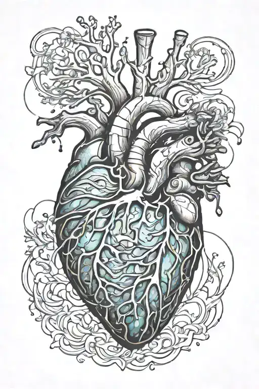 anatomical heart aurora borealis merging tattoo design idea