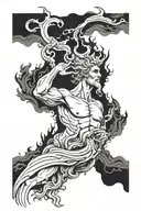 Imagine Poseidon emerging from the depths, not in his ordinary form, but as an abstract, almost ethereal figure, where tattoo design idea