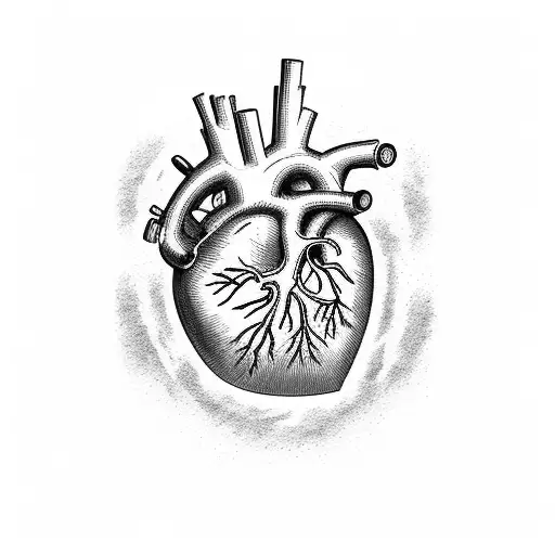 Anatomical heart with a cat silhouette inside tattoo design idea