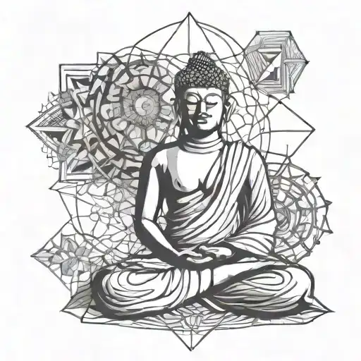 Buddha meditating , chakra symbols , third eye looking ,  tattoo design idea