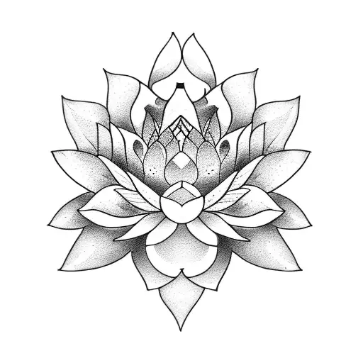 A dotwork tattoo of a lotus flower with a banner that reads 'Forever in our hearts' as a tribute to a dear friend tattoo design idea