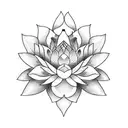 A dotwork tattoo of a lotus flower with a banner that reads 'Forever in our hearts' as a tribute to a dear friend tattoo design idea