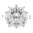 A dotwork tattoo of a lotus flower with a banner that reads 'Forever in our hearts' as a tribute to a dear friend tattoo design idea