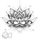 A dotwork tattoo of a lotus flower with a banner that reads 'Forever in our hearts' as a tribute to a dear friend tattoo design idea