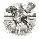 A German shorthaired pointer chasing a pheasant in a field tattoo design idea