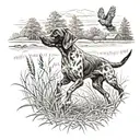 A German shorthaired pointer chasing a pheasant in a field tattoo design idea
