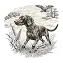 A German shorthaired pointer chasing a pheasant in a field tattoo design idea