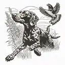 A German shorthaired pointer chasing a pheasant in a field tattoo design idea