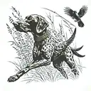 A German shorthaired pointer chasing a pheasant in a field tattoo design idea