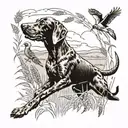 A German shorthaired pointer chasing a pheasant in a field tattoo design idea