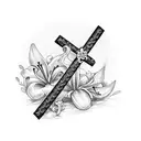 Gothic Cross with Lily flowers and mushrooms with eyes tattoo design idea