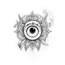 Gothic Cross with Lily flowers and mushrooms with eyes tattoo design idea
