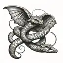 Create a dotwork tattoo of a snake with wings intertwined with a blood glucose meter tattoo design idea