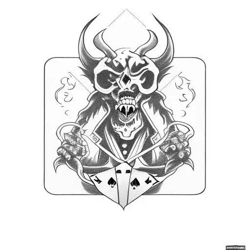 biker demon holding a playing card With Ace Demon  tattoo design idea