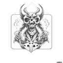 biker demon holding a playing card With Ace Demon  tattoo design idea