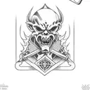 biker demon holding a playing card With Ace Demon  tattoo design idea