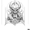 biker demon holding a playing card With Ace Demon  tattoo design idea