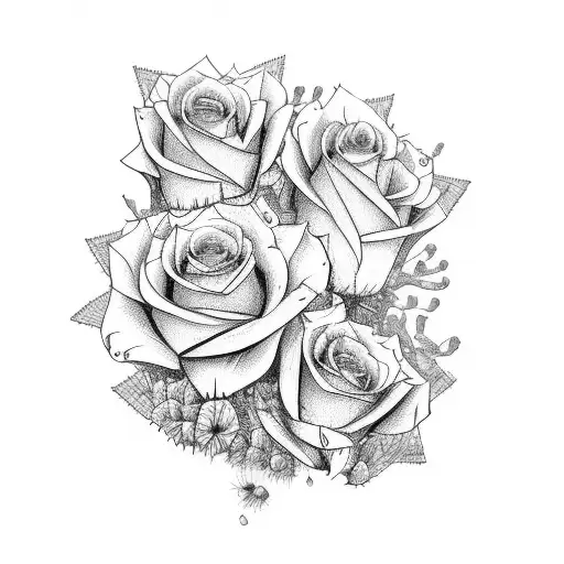 skeleton mariachi band with roses and cacti tattoo design idea