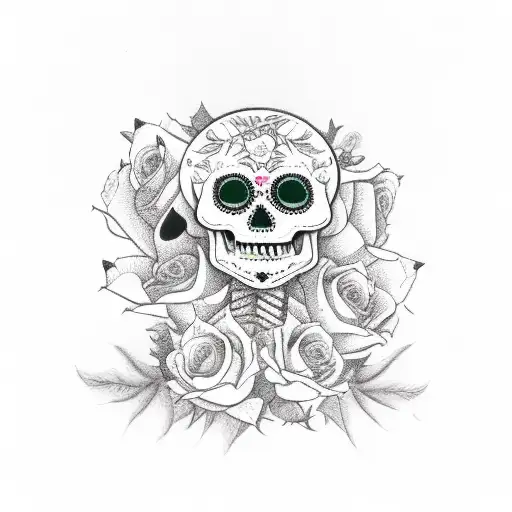 dia de los muertos skeleton mariachi band with roses and cacti tattoo design idea