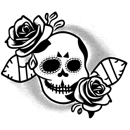 dia de los muertos skeleton mariachi band with roses and cacti tattoo design idea
