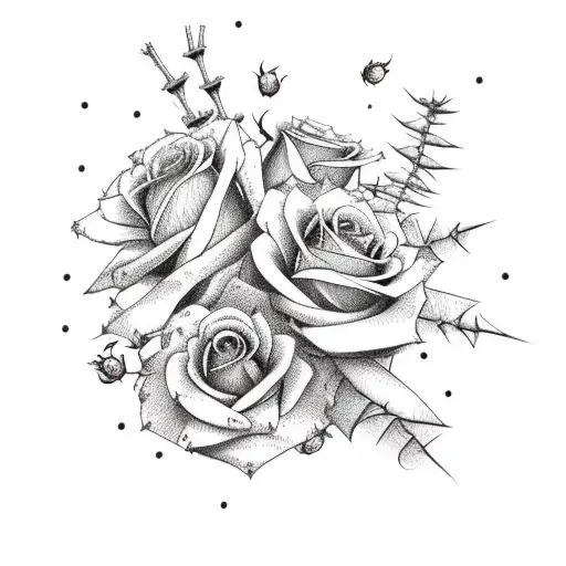 skeleton mariachi band with roses and cacti tattoo design idea