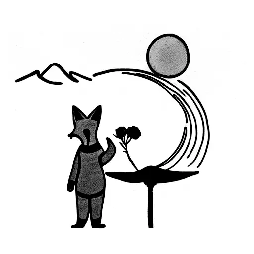 The little Prince from Antoine de Saint-Exupéry, with the rose, the fox and the volcano tattoo design idea