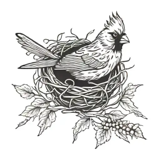 a cardinal bird in a nest with "Live Like Vicki" written in the branches tattoo design idea