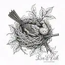 a cardinal bird in a nest with "Live Like Vicki" written in the branches tattoo design idea