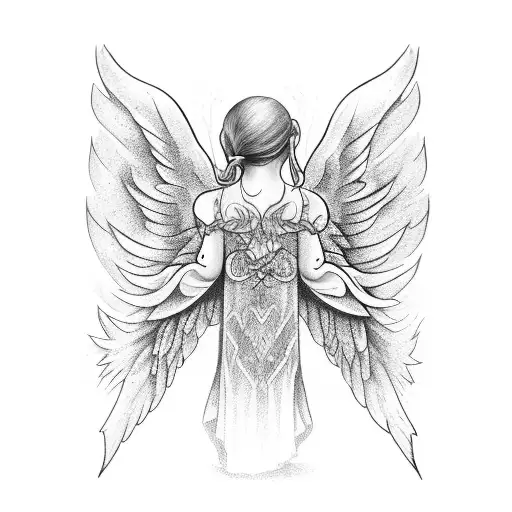 A hauntingly beautiful angel with shattered wings tattoo design idea