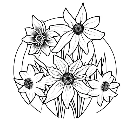 daffodil, daisy, morning glory, chrysanthemum  tattoo design idea
