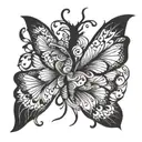 A surrealistic interpretation of the number 33 intertwined with butterfly wings tattoo design idea