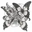 A surrealistic interpretation of the number 33 intertwined with butterfly wings tattoo design idea