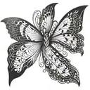 A surrealistic interpretation of the number 33 intertwined with butterfly wings tattoo design idea