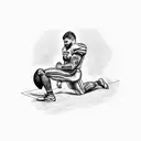 A blackwork tattoo of an American football player kneeling in prayer with a bible in hand tattoo design idea
