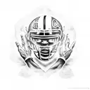 A blackwork tattoo of an American football player kneeling in prayer with a bible in hand tattoo design idea