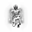 A blackwork tattoo of an American football player kneeling in prayer with a bible in hand tattoo design idea