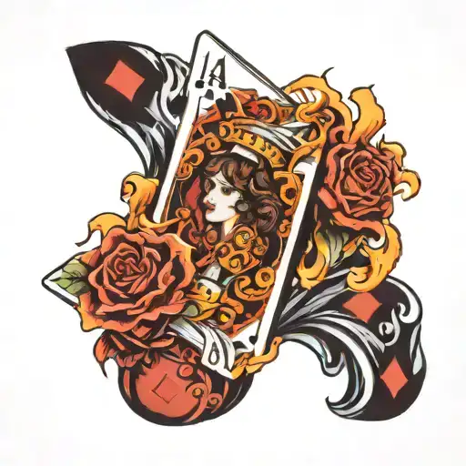 playing cards dice women picture flame tattoo design idea