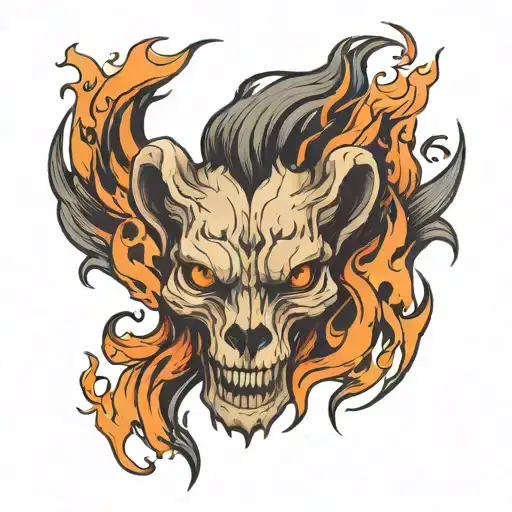 lion skull flame tattoo design idea
