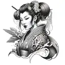 A geisha adorned with futuristic cybernetic enhancements tattoo design idea